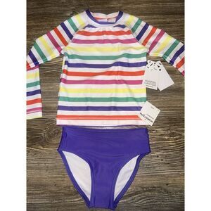 Harper Canyon Girls 2 Piece Swimsuit Size 3 Long-sleeve SPF 50. NWT. L